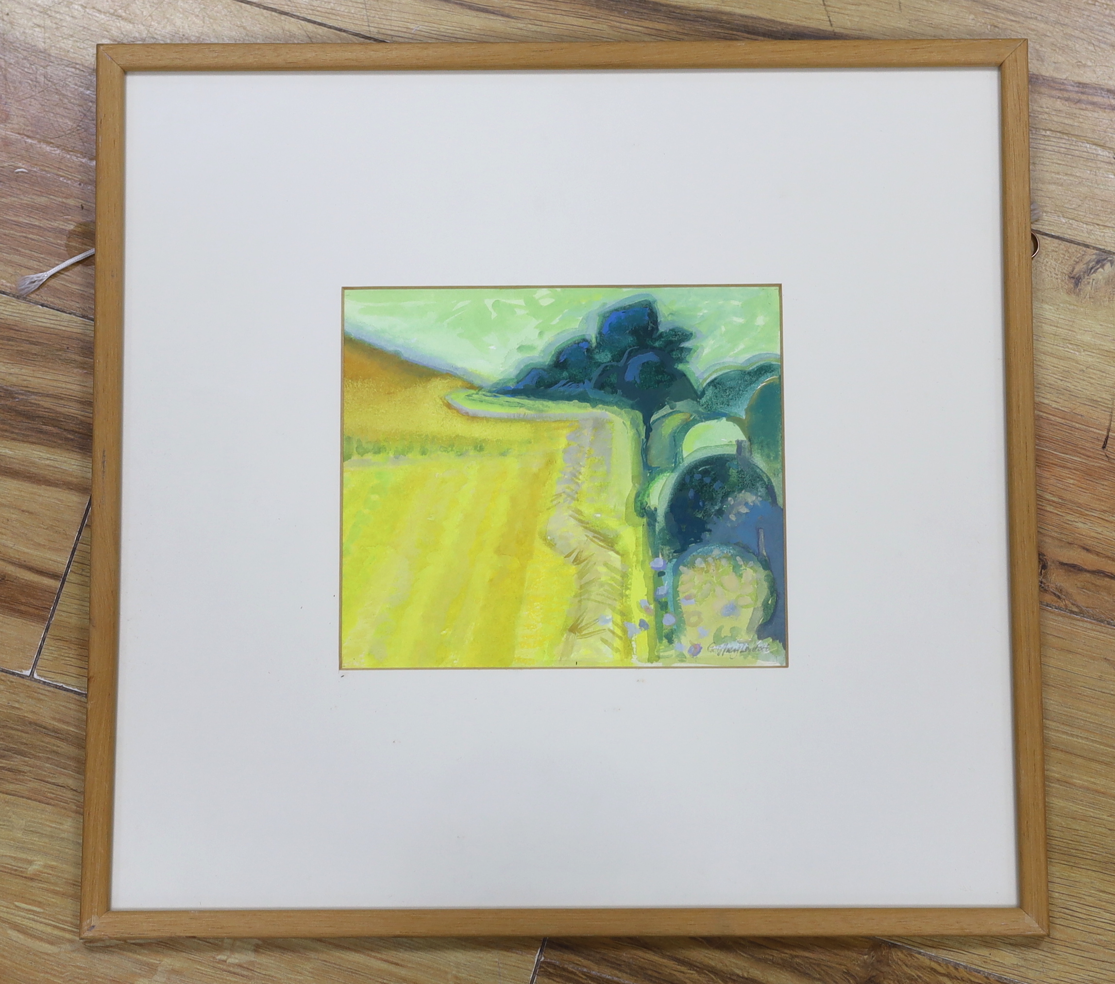 Geoffrey Lintott (20th. C), watercolour and gouache, Abstract composition, landscape, signed, 16 x 19cm